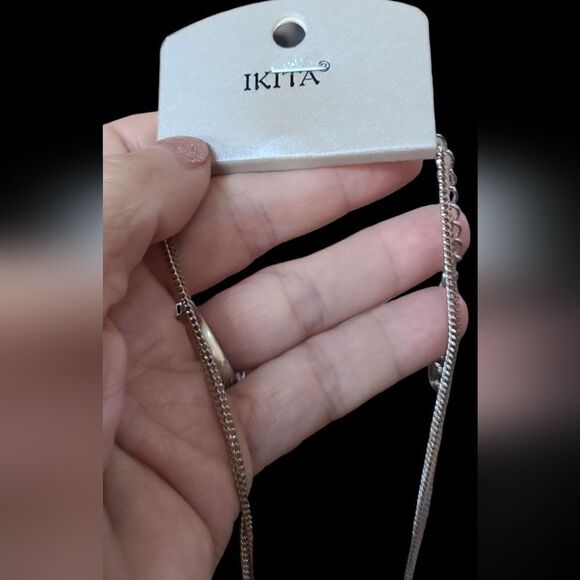 PARIS! Chains and Beads Necklace & Earring Set Rose Gold Silver Mother Of Pearl - Picture 5 of 10